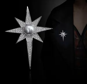 Stunning vintage look silver plated crystal star design brooch broach pin b46