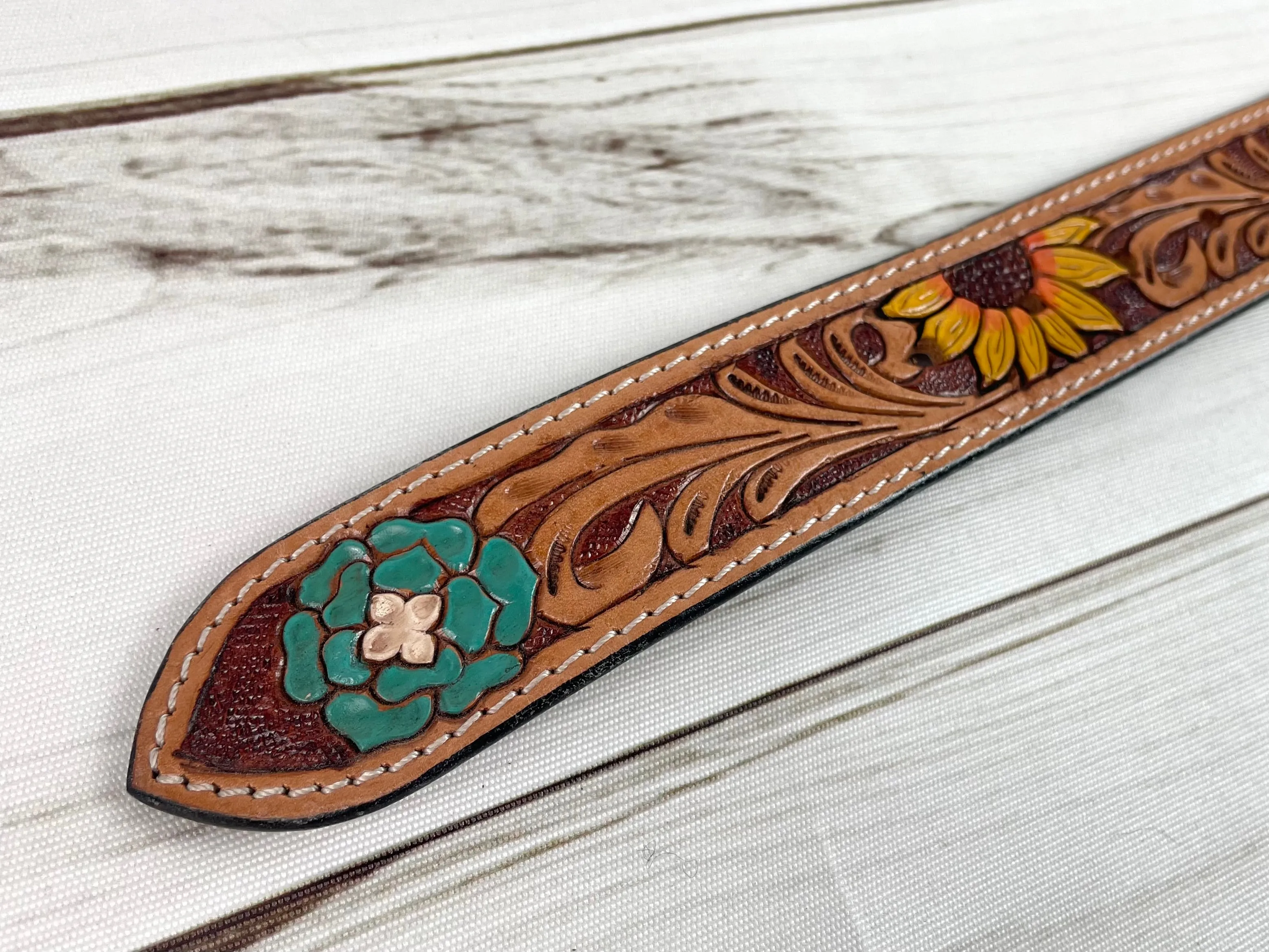 Sunflower & Blue Wild Flower Leather Woman’s Belt