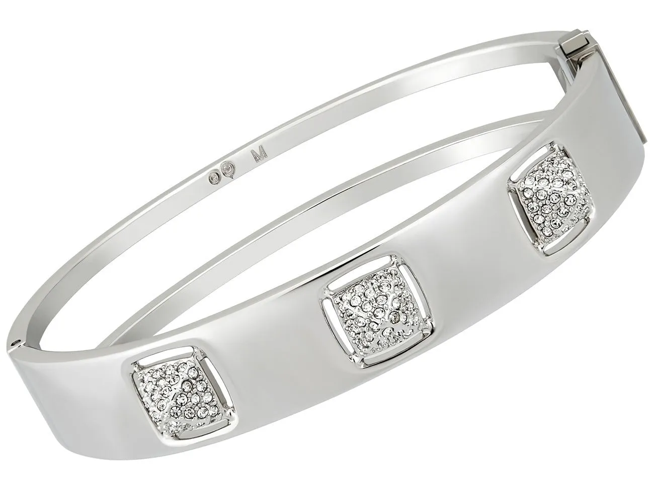 Swarovski Tactic Rhodium Plated Stainless Steel 5033035 Crystal Pavé Hinge Bangle for Women Medium