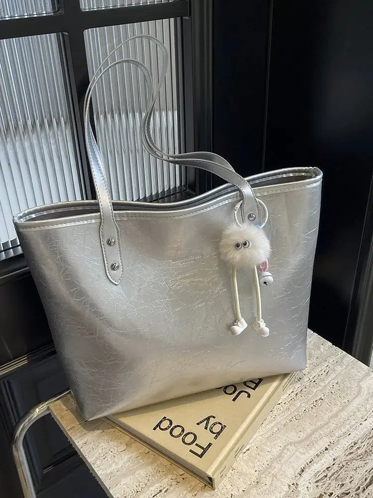 Textured Leather Shoulder Tote Bag
