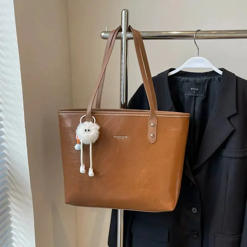 Textured Leather Shoulder Tote Bag