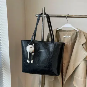 Textured Leather Shoulder Tote Bag