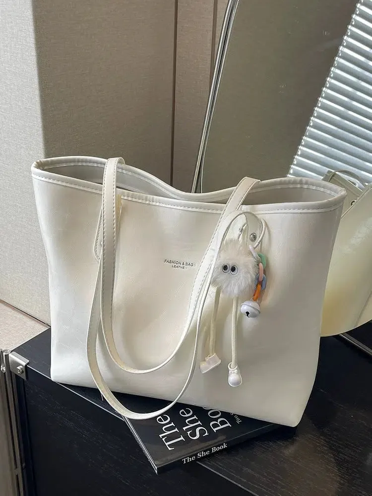 Textured Leather Shoulder Tote Bag