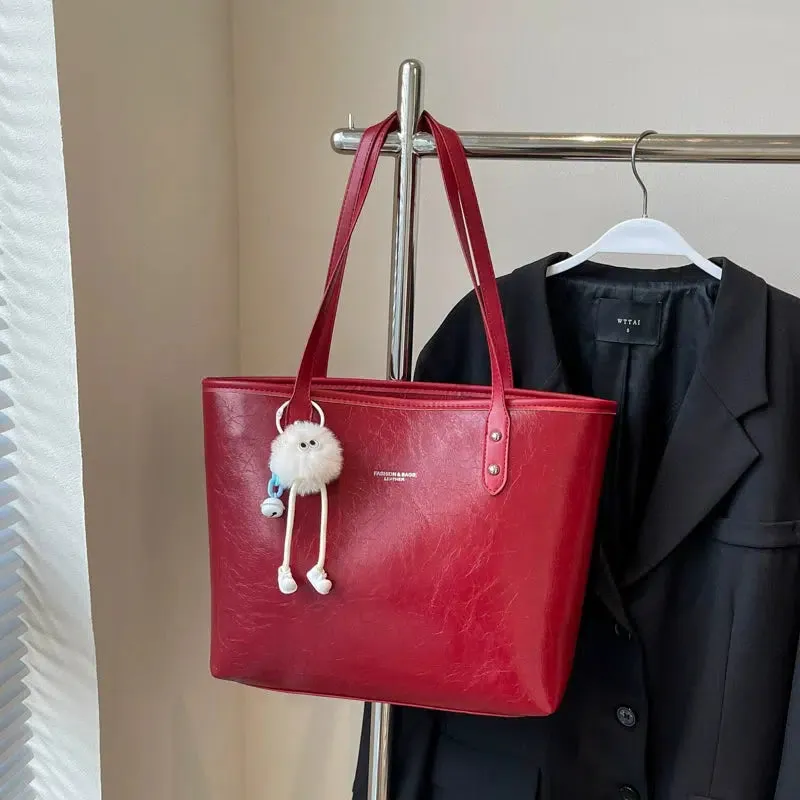 Textured Leather Shoulder Tote Bag