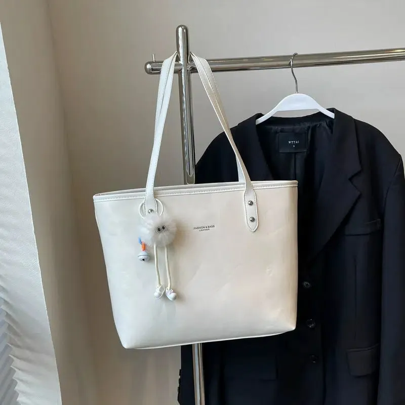 Textured Leather Shoulder Tote Bag