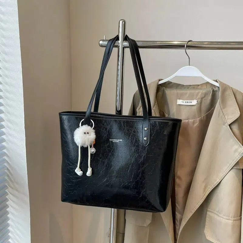 Textured Leather Shoulder Tote Bag