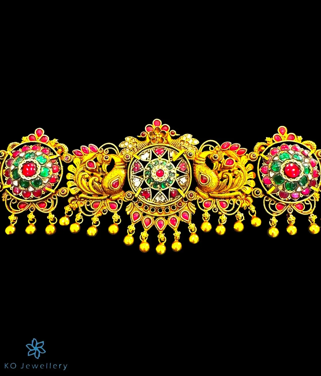 The Niharika Silver Jadau Oddiyanam Waist belt