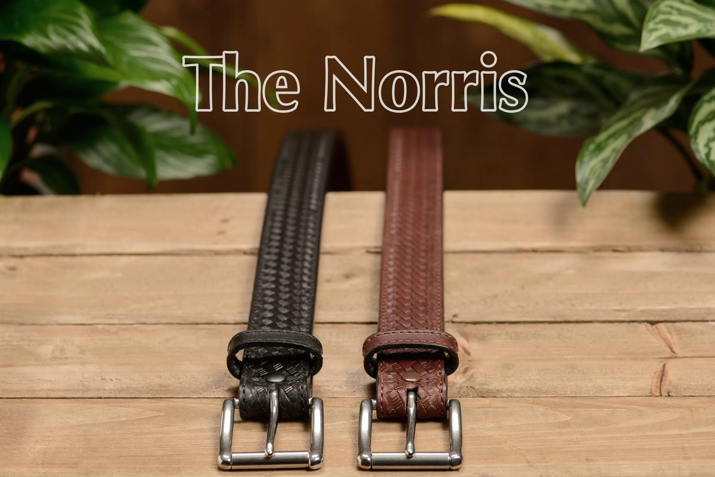 The Norris: Brown Stitched Basket Weave Max Thick With Steel Core 1.50"