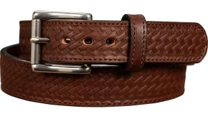 The Norris: Brown Stitched Basket Weave Max Thick With Steel Core 1.50"