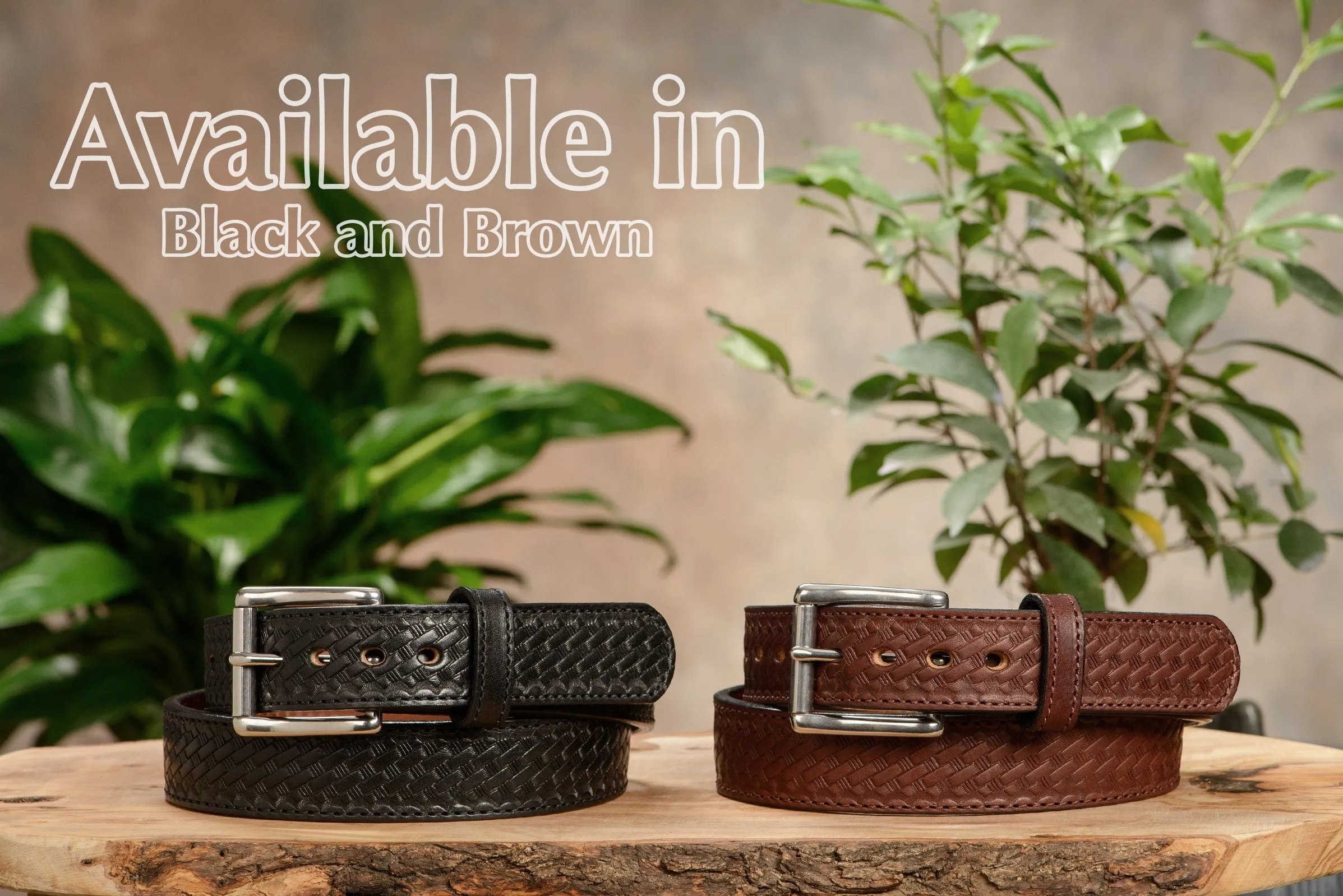 The Norris: Brown Stitched Basket Weave Max Thick With Steel Core 1.50"