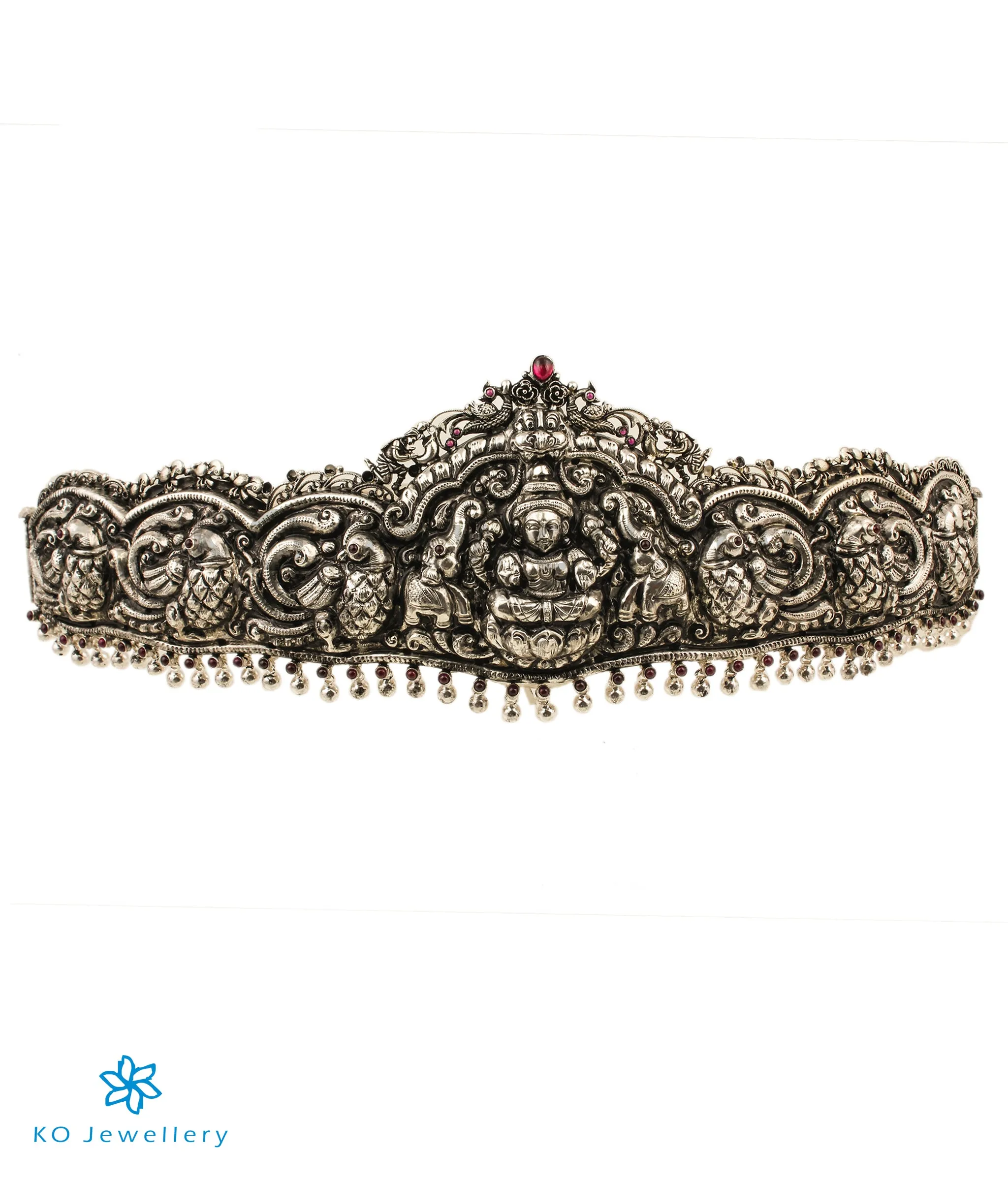 The Rudrani Lakshmi Silver Peacock Oddiyanam (Oxidised/Waist belt with Tassle)