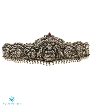 The Rudrani Lakshmi Silver Peacock Oddiyanam (Oxidised/Waist belt with Tassle)