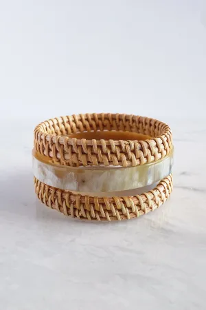 Thuy Binh Buffalo Horn & Handwoven Rattan Bangle Bracelets (3pcs)