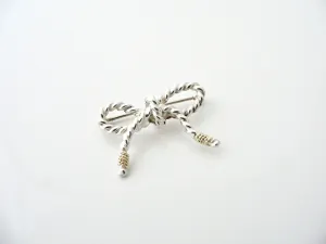 Tiffany & Co Ribbon Pin Textured Twisted Brooch Silver 18K Gold Love Gift Rare
