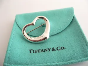 Tiffany & Co Silver Peretti Open Heart Brooch Pin Rare Gift Love Pouch