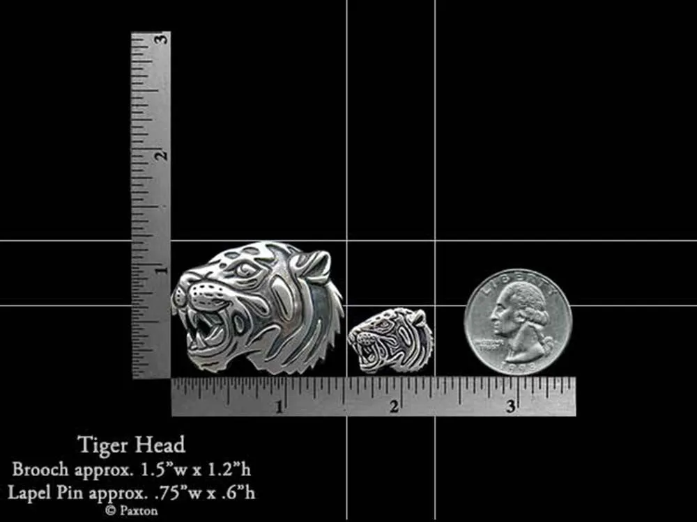 Tiger Head Lapel Pin or Tiger Head Brooch Sterling Silver