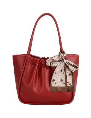 Top-Handle Red Satchel Bag With Scarf | ALPHONSINA