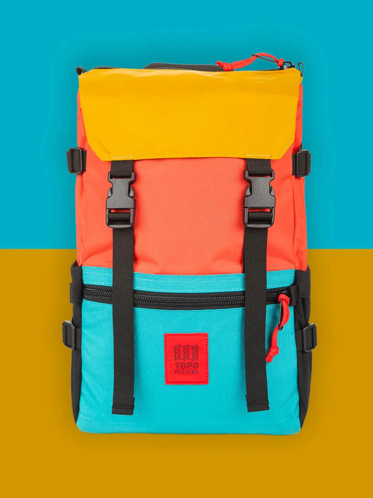Topo Designs Rover Pack Hot Coral Turquoise Mustard