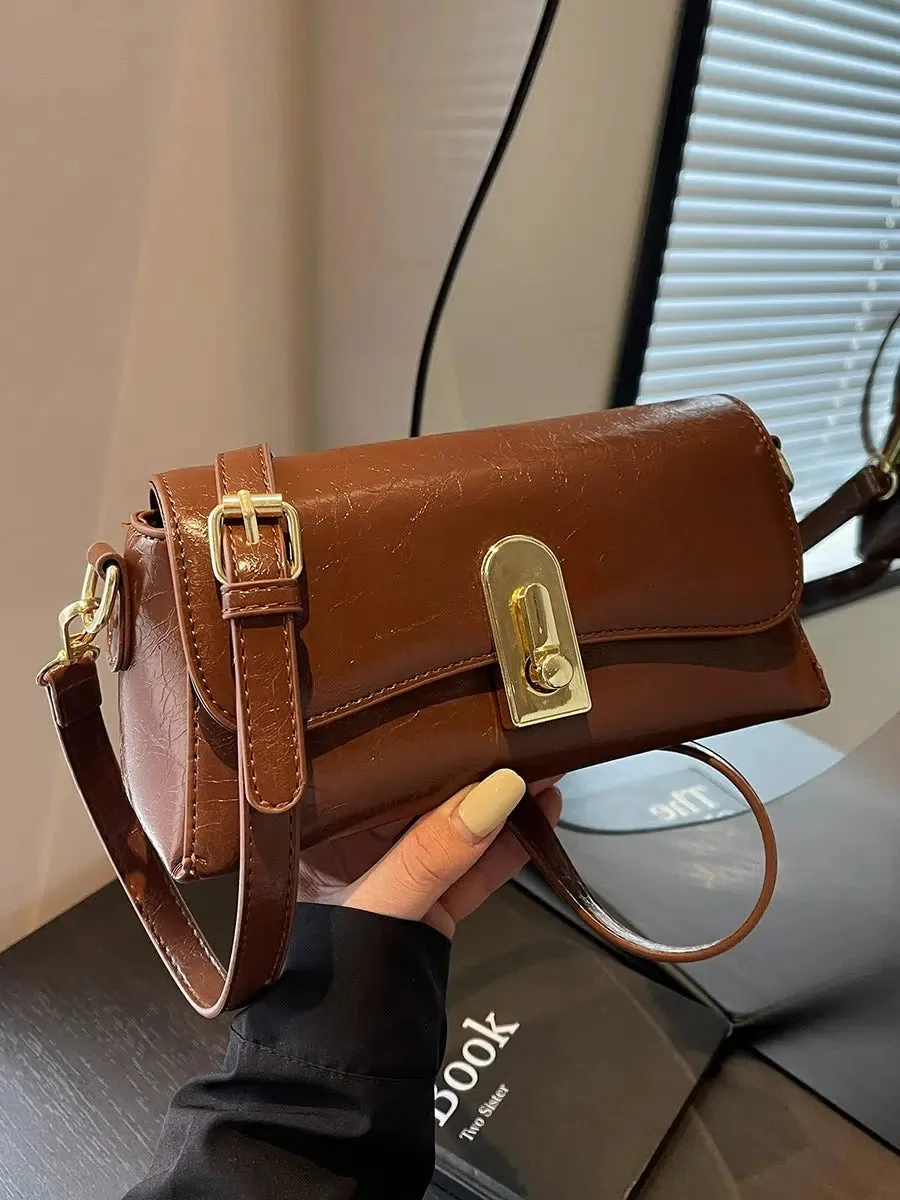 Twist Lock Closure Leather Shoulder Bag