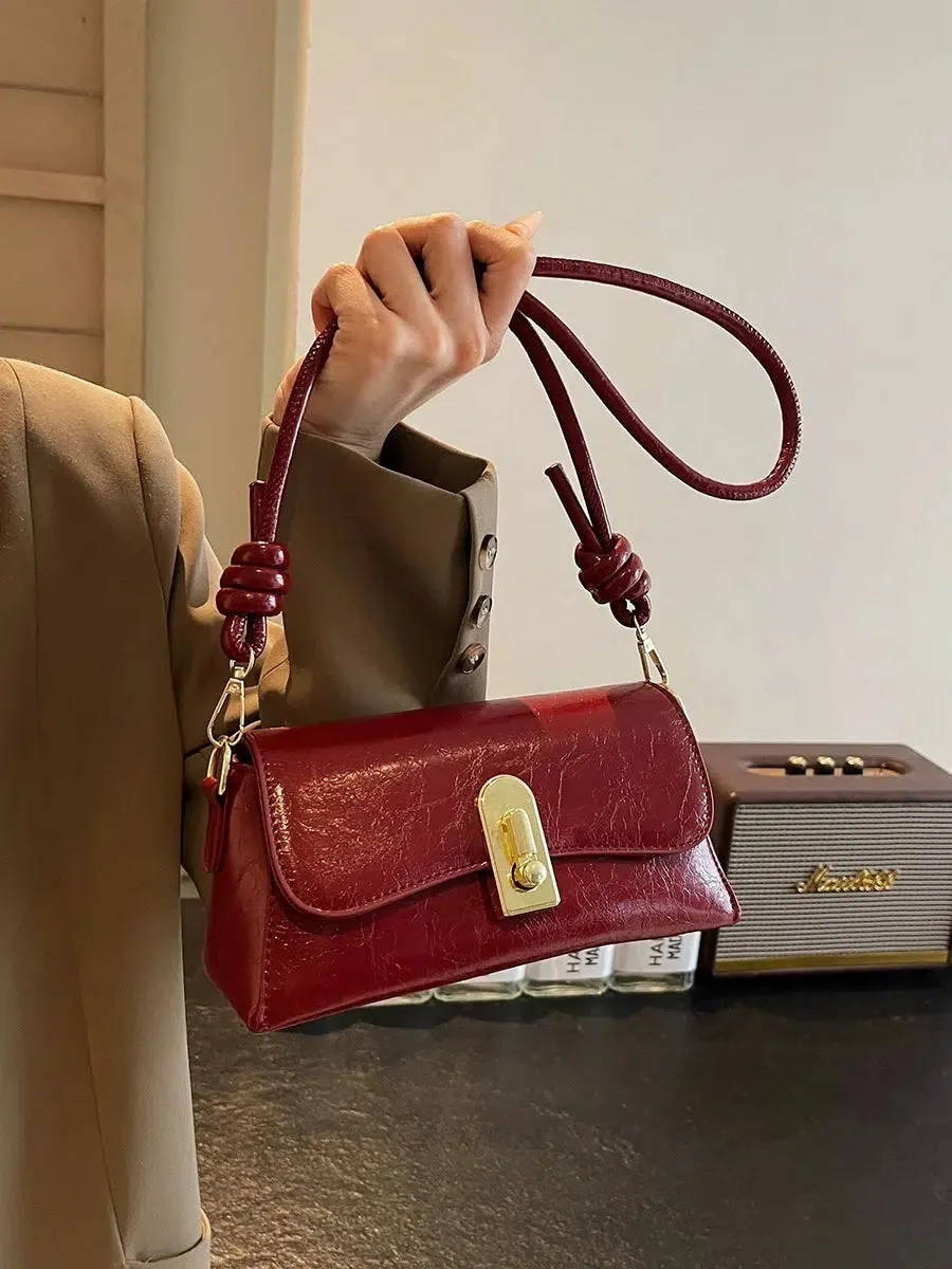 Twist Lock Closure Leather Shoulder Bag