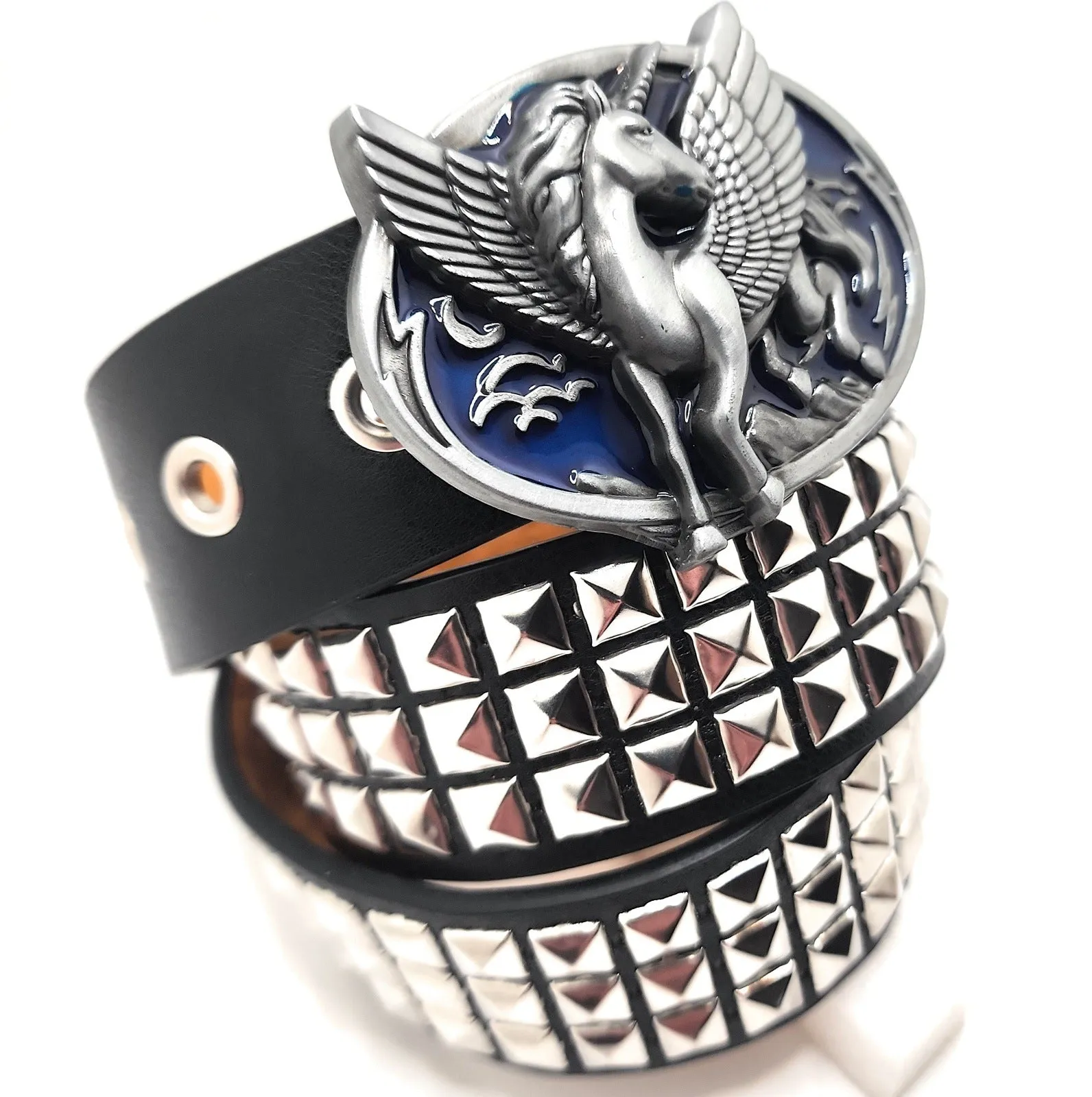 Unicorn Chrome Pyramid Studded Leather Belt