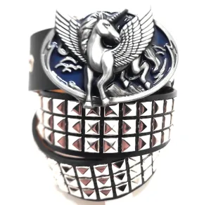 Unicorn Chrome Pyramid Studded Leather Belt