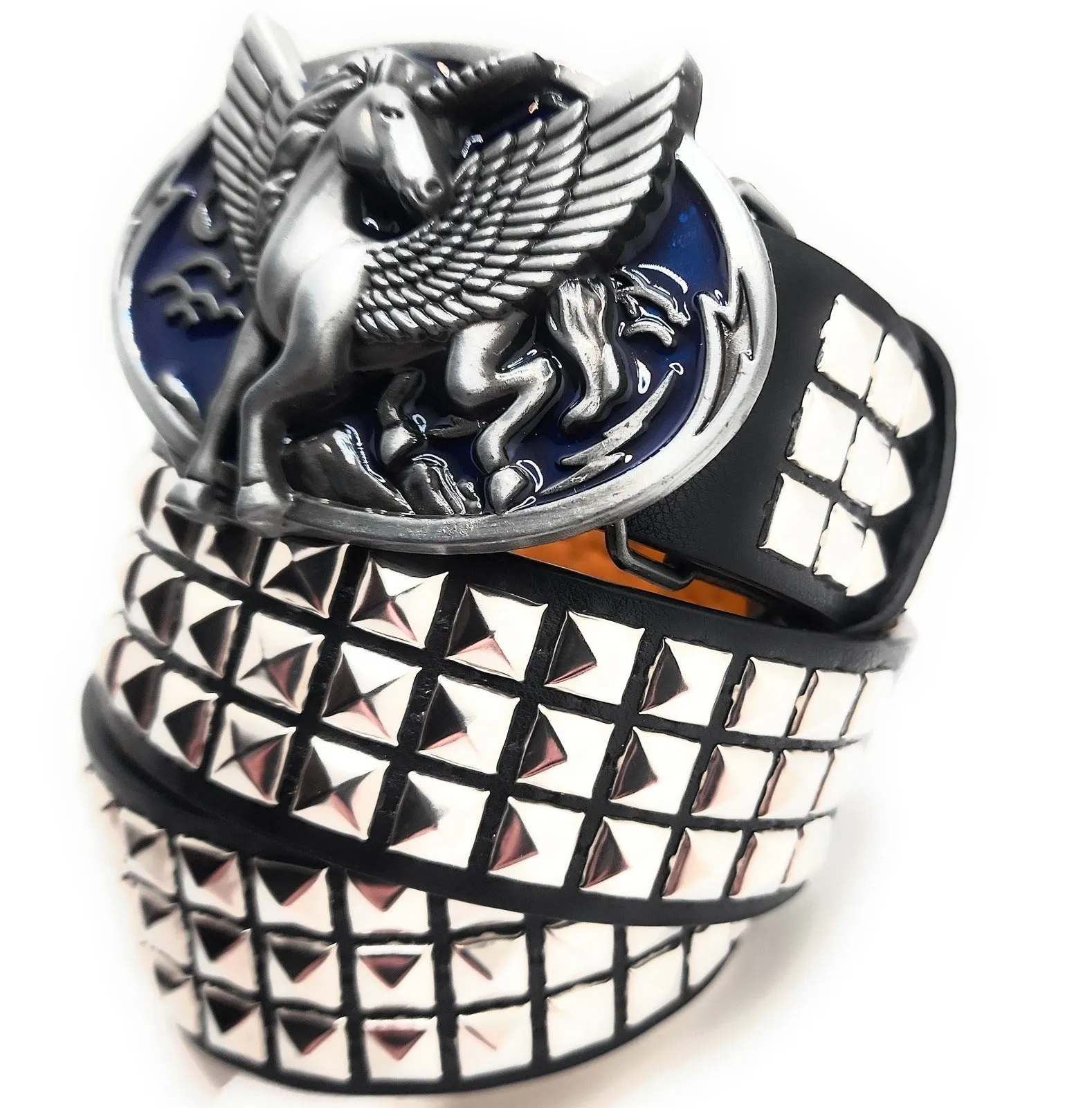 Unicorn Chrome Pyramid Studded Leather Belt