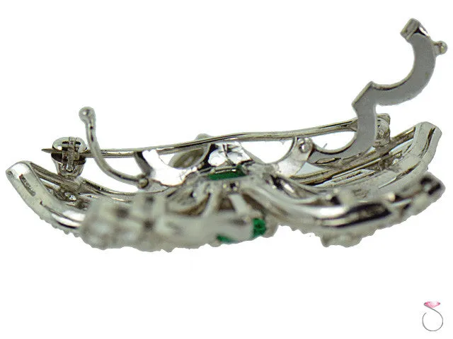 Victorian 2.10ct Emerald 1.75ctw Diamond Flower Brooch in Platinum