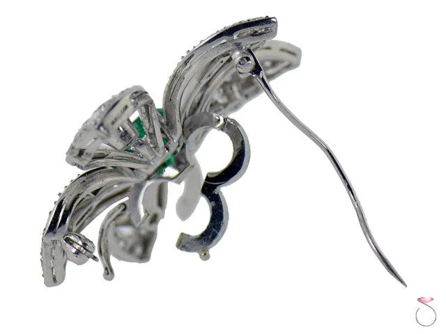 Victorian 2.10ct Emerald 1.75ctw Diamond Flower Brooch in Platinum