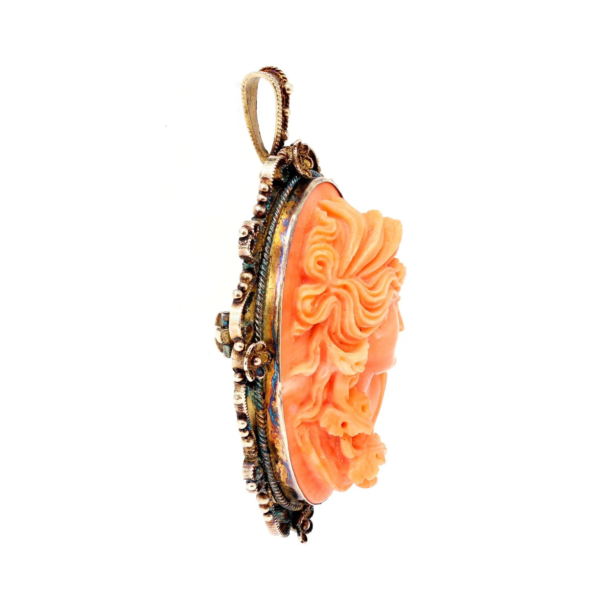 Victorian Coral Cameo Brooch/Pendant, CA 1900