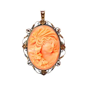 Victorian Coral Cameo Brooch/Pendant, CA 1900