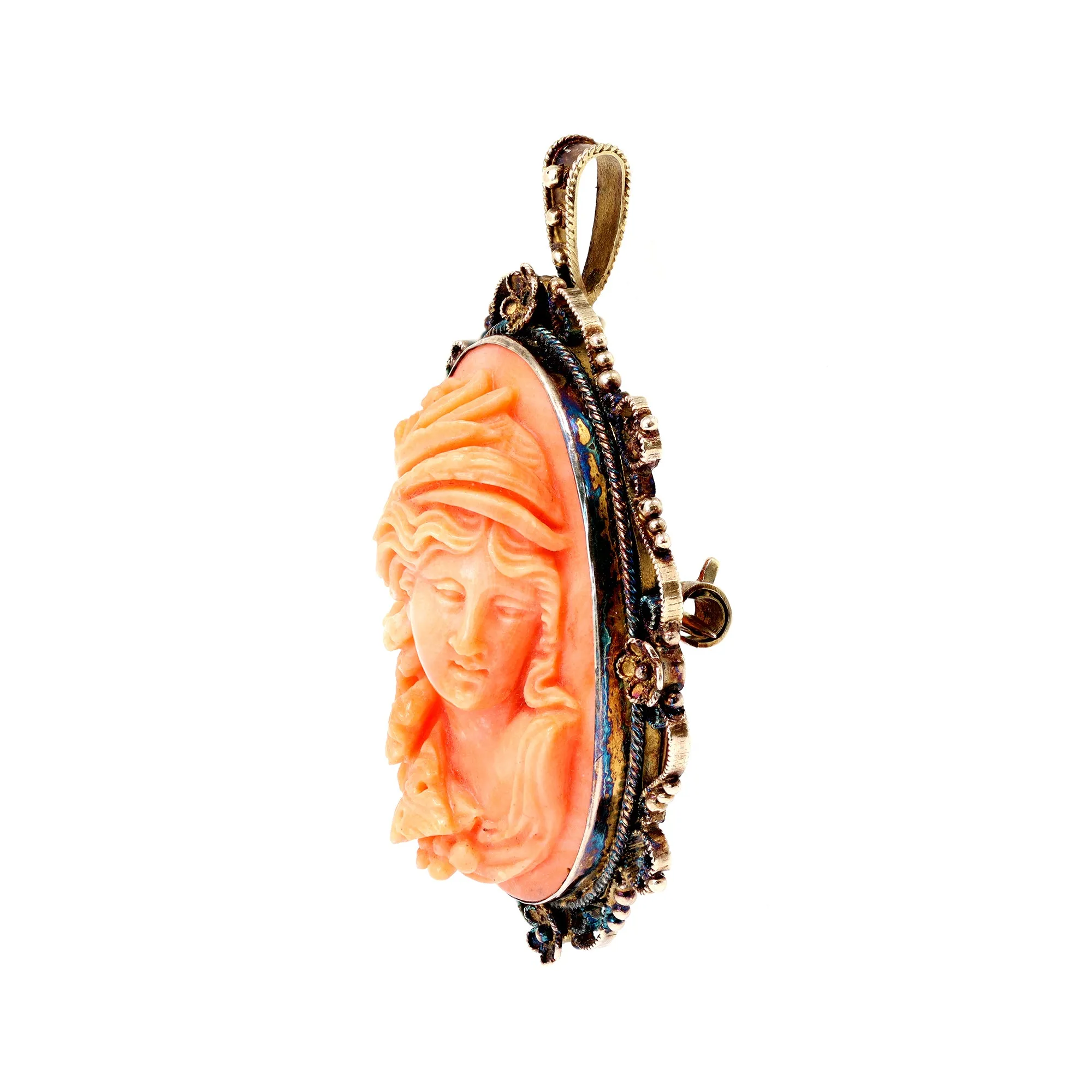 Victorian Coral Cameo Brooch/Pendant, CA 1900