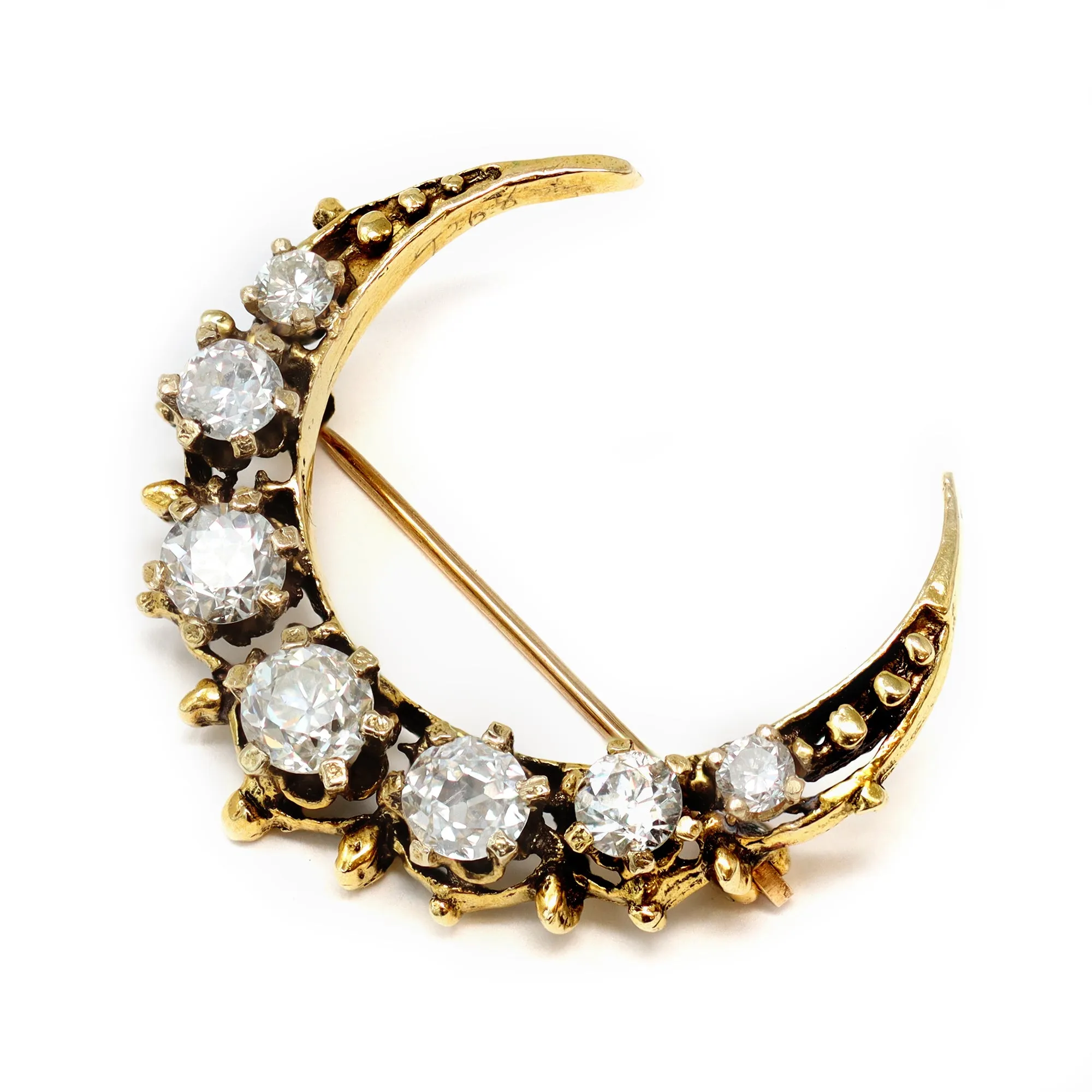 Victorian Diamond Crescent Brooch in 14 Karat Gold