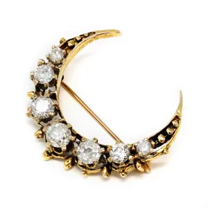 Victorian Diamond Crescent Brooch in 14 Karat Gold