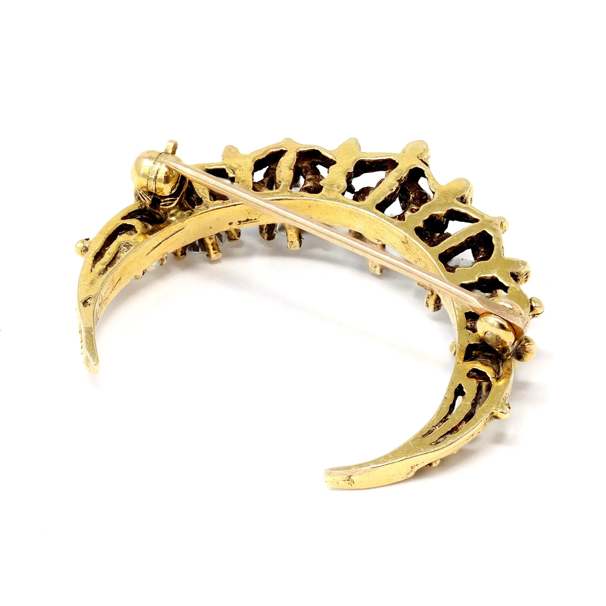 Victorian Diamond Crescent Brooch in 14 Karat Gold