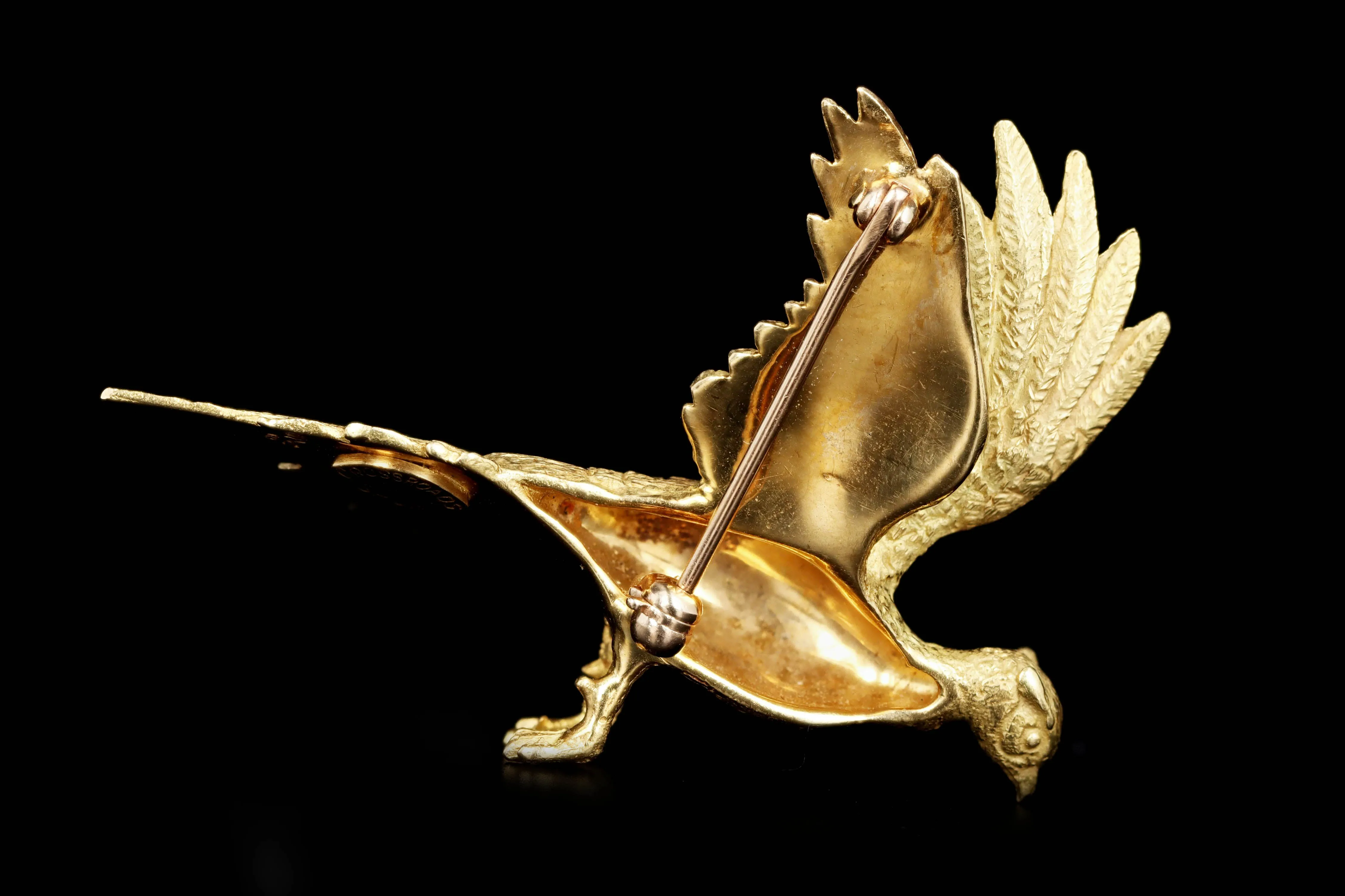 Vintage 18K Yellow Gold Pheasant Brooch