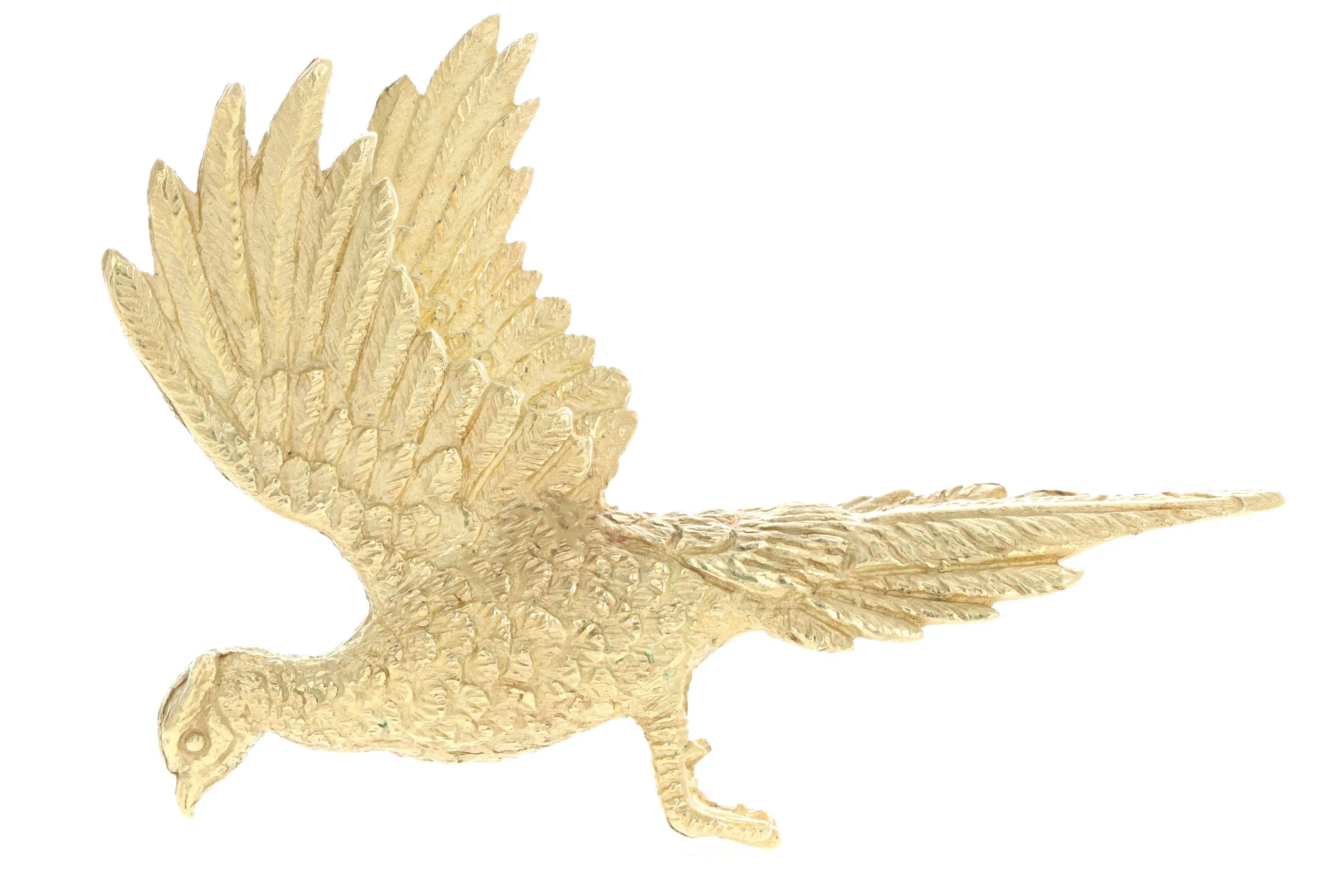 Vintage 18K Yellow Gold Pheasant Brooch