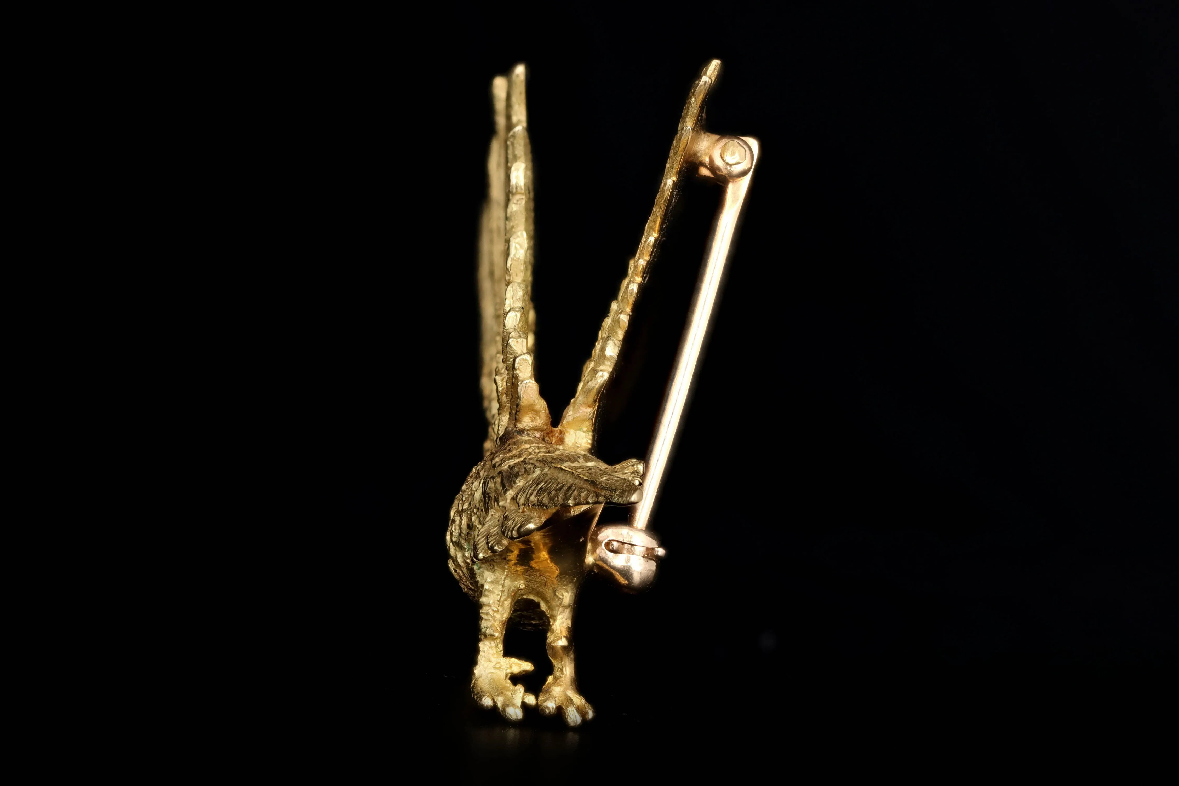 Vintage 18K Yellow Gold Pheasant Brooch