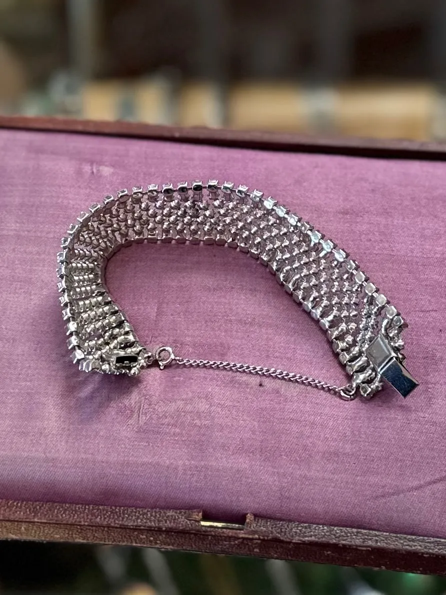 Vintage 1950s Signed WEISNER Dazzling Diamanté Rhinestone Bracelet Statement Evening Jewelry