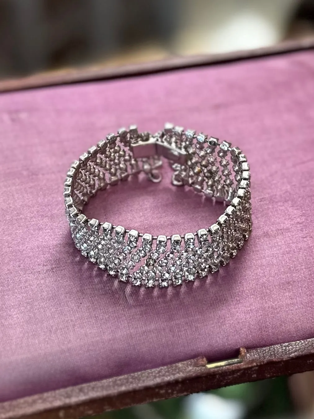 Vintage 1950s Signed WEISNER Dazzling Diamanté Rhinestone Bracelet Statement Evening Jewelry