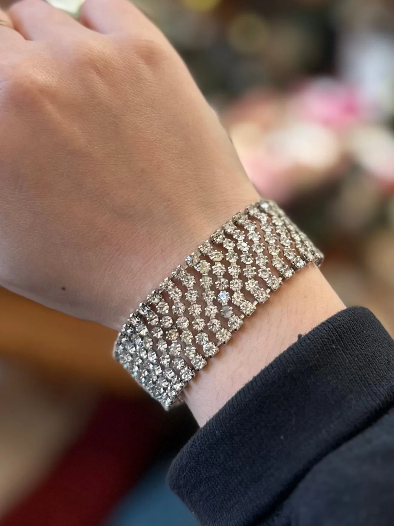 Vintage 1950s Signed WEISNER Dazzling Diamanté Rhinestone Bracelet Statement Evening Jewelry