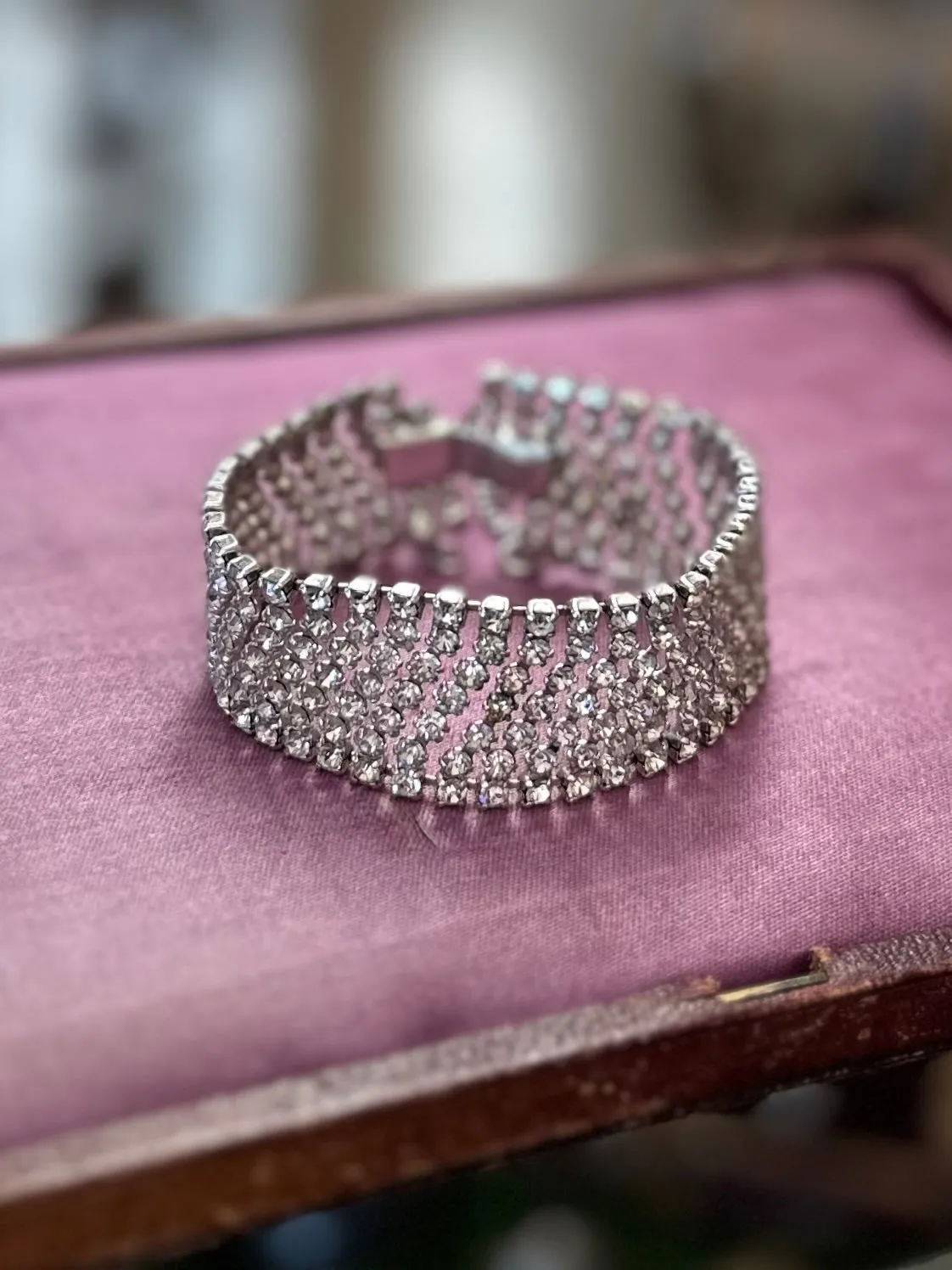 Vintage 1950s Signed WEISNER Dazzling Diamanté Rhinestone Bracelet Statement Evening Jewelry