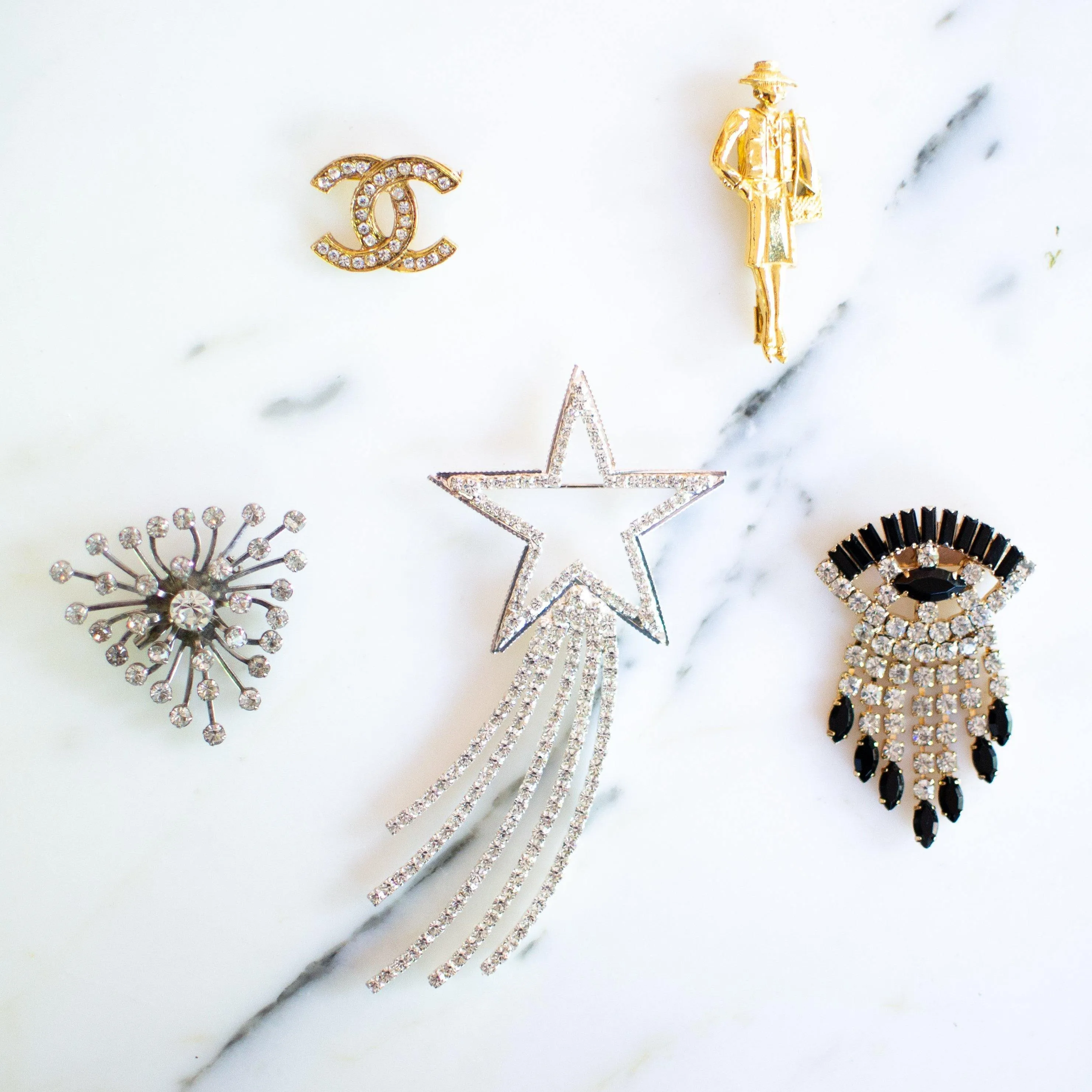 Vintage 1980s Rhinestone Shooting Star Brooch