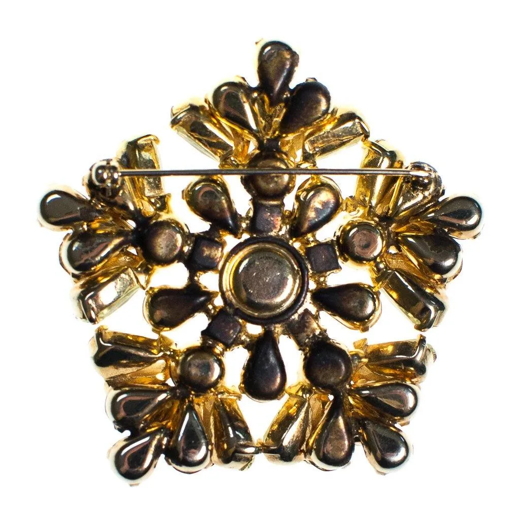 Vintage Amber Citrine Smokey Topaz and Diamante Rhinestone Pinwheel Brooch