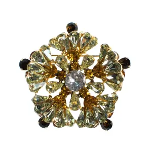 Vintage Amber Citrine Smokey Topaz and Diamante Rhinestone Pinwheel Brooch