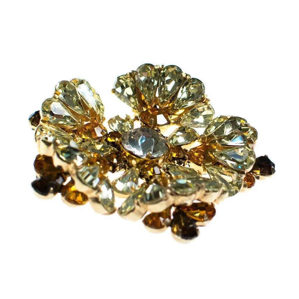 Vintage Amber Citrine Smokey Topaz and Diamante Rhinestone Pinwheel Brooch