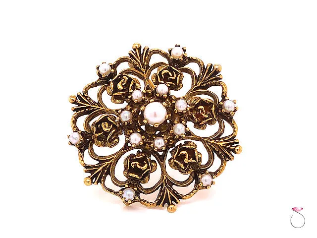 Vintage ArtDeco Pearl Floral Filigree Pendant Brooch