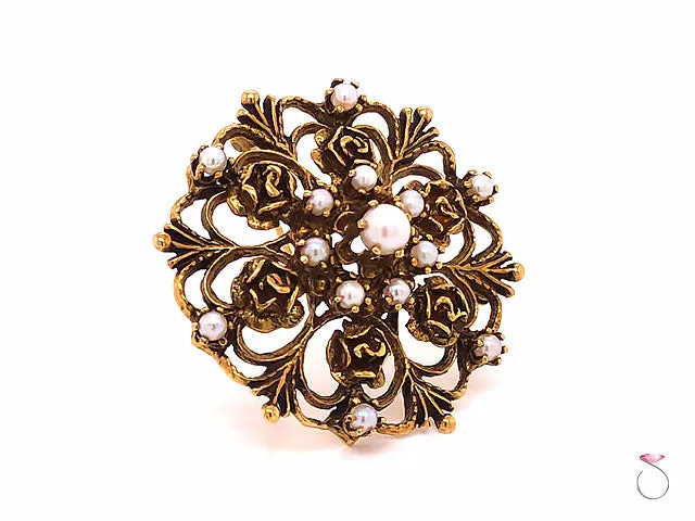 Vintage ArtDeco Pearl Floral Filigree Pendant Brooch