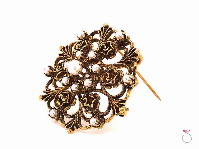 Vintage ArtDeco Pearl Floral Filigree Pendant Brooch