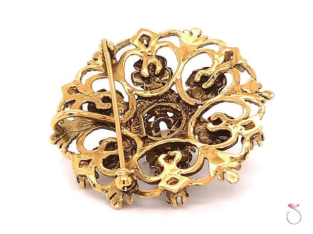 Vintage ArtDeco Pearl Floral Filigree Pendant Brooch